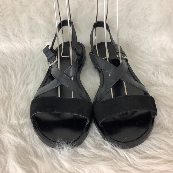 Cole Haan Black Leather & Suede Criss Cross Buckle Flat Sandals NWOB 10 - Picture 2 of 5